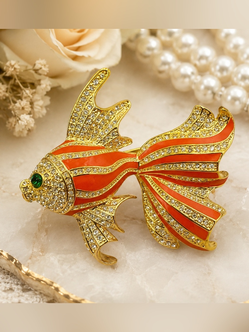 Jacqueline Kennedy Camrose & Kross Orange Enamel Goldfish Brooch COA Vintage 2.5